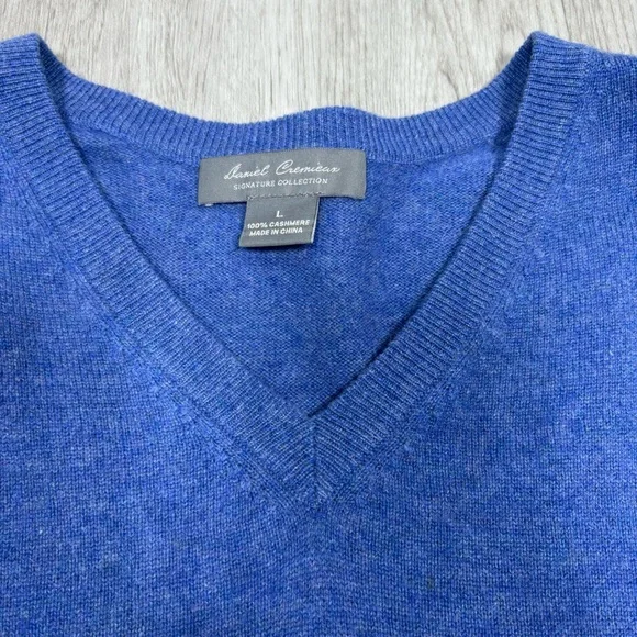 2 Daniel Cremieux Sweater Mens Large Black Cashmere V Neck Classic Pullover Blue - Picture 3 of 16